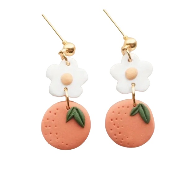 Handmade Orange Blossom Clay Polymer Drop Earrings - Picture 1 of 5